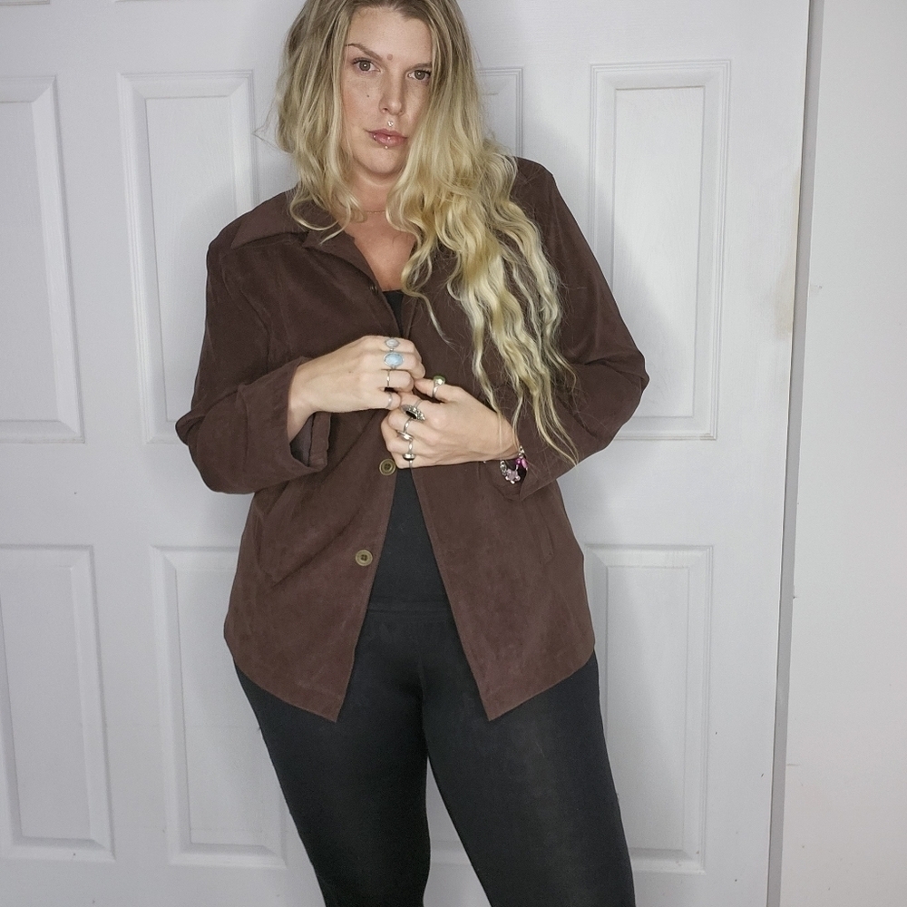 VINTAGE CHOCOLATE BROWN SNAZZIE BLAZER JACKER BRASSY GOLD BUTTONS SIZE M - Picture 2 of 8